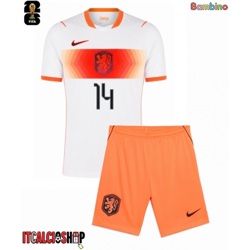 Paesi Bassi Tijjani Reijnders #14 Seconda Maglia Bambino Mondiali 2026 Manica Corta (+ Pantaloni corti)